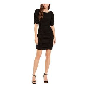 NANETTE LEPORE Womens Black Elbow Sleeve Jewel Neck Short Party Body Con Dress 8